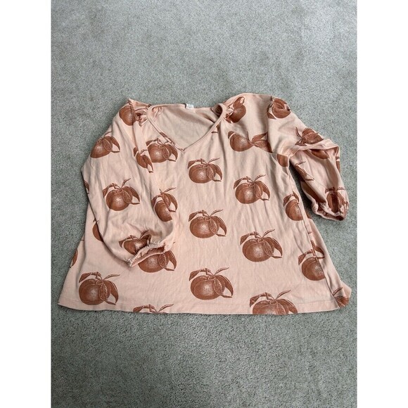 KATE QUINN ORGANICS V-Neckline 3/4 Length Sleeve Cinched Top Peach Medium Women - Picture 1 of 7